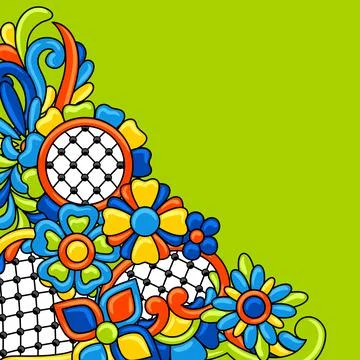 Background with mexican talavera pattern. Decoration with ornamental flowers Stock Illustration