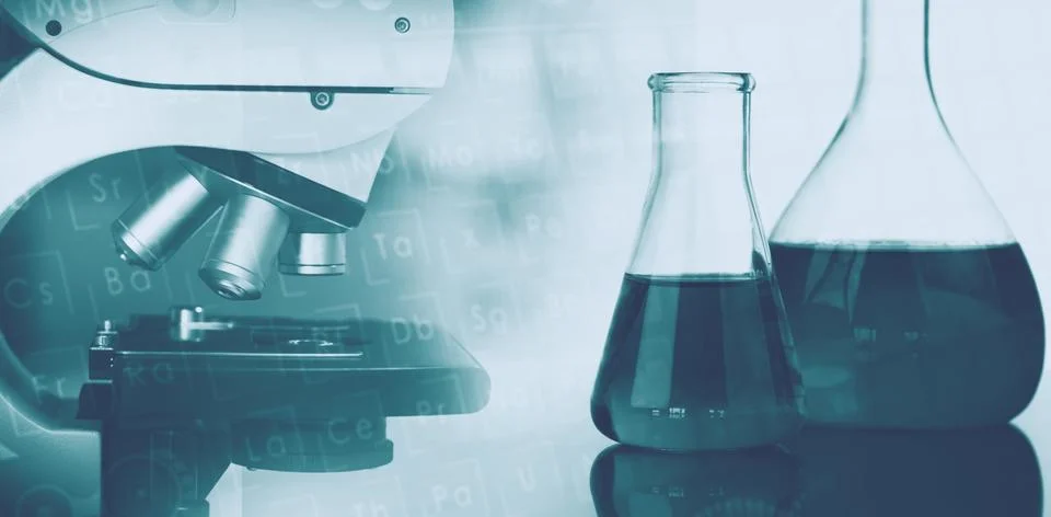 Background with microscope in laboratory Stock Photos
