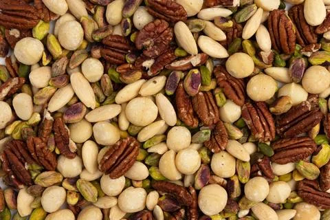 Background of mixed nuts close-up, top view Stock Photos