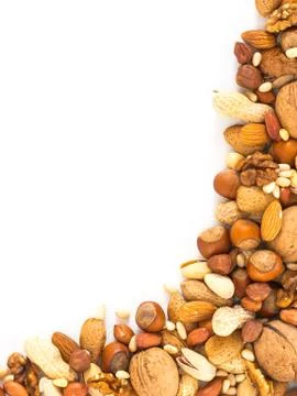 Background of mixed nuts with copy space 스톡 사진