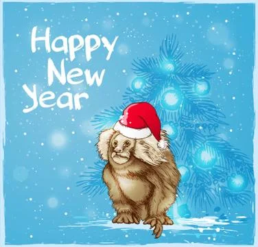 Background with monkey and fir Stock Illustration