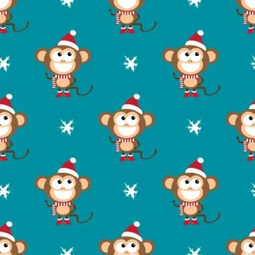 Background with monkeys and snowflakes Stock Illustration