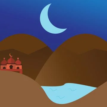 Background mosque between the mountains vektor design. Stock Illustration