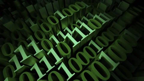 Background of moving 3D digits of matrix code. Design. Extendable 3d numbers on Stock Illustration