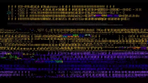 Background of moving code strings with interference effects. Stock Footage 313469539