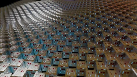 Background of moving metal cubes with texture and glow. abstract animation. 3d r Stock Footage 166193514