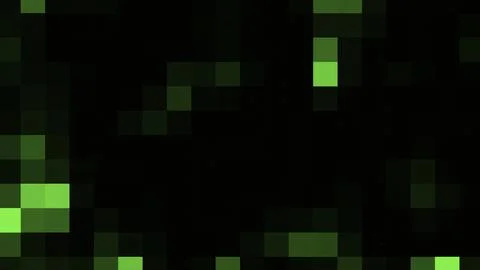 Background with moving pixels. Design. Colored pixels move on black background Illustrazione stock