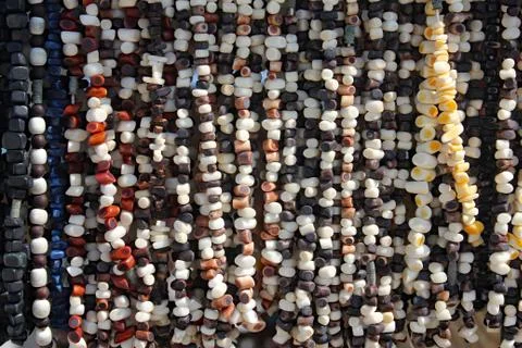 Background from multi-colored coral beads Stock Photos