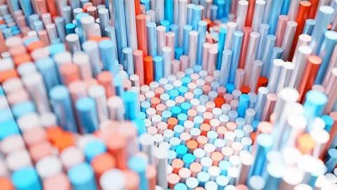 The background of the multi-colored cylinders is chaotic Illustrazione stock