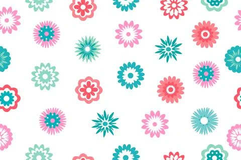 Background of multi-colored decorative flowers isolated on a white background Stock Illustration