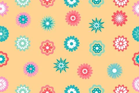 Background of multi-colored decorative flowers isolated on a yellow background Stock Illustration