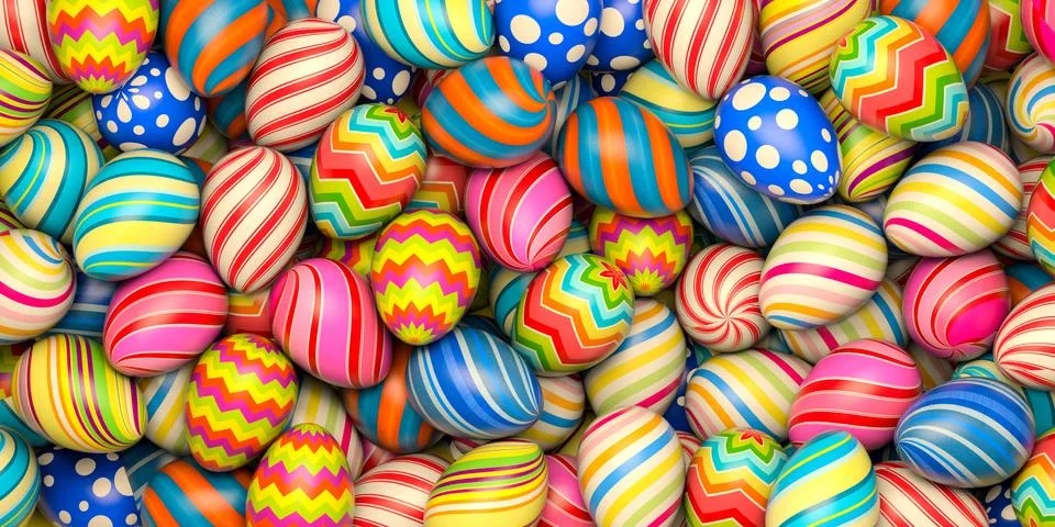 Background from multi-colored Easter eggs. 3D rendering illustration. 스톡 일러스트