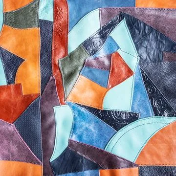 Background from multi-colored leather patchwork Stock-Fotos
