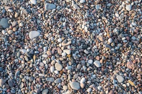 Background of multi-colored pebbles on the sea beach, close up Stock Photos