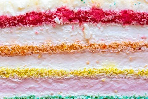 Background of multicolor four layer cake with colored marshmallow on the top Stock Photos