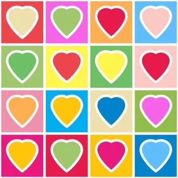 Background with multicolor hearts on grid Stock Illustration