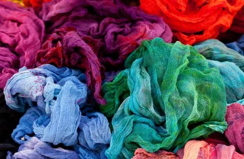 Background of multicolored fabric at the fair Stock Photos