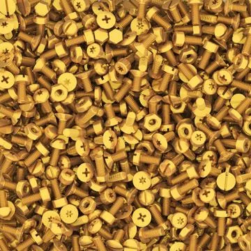 Background of multiple gold bolts and nuts Stock Illustration
