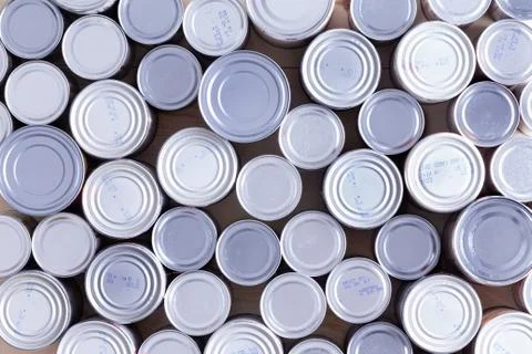 Background of multiple sealed food cans Stock Photos