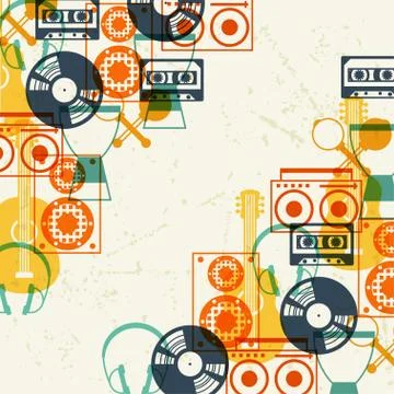 Background with musical instruments in flat design style Stock Illustration