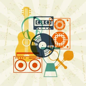 Background with musical instruments in flat design style Stock Illustration