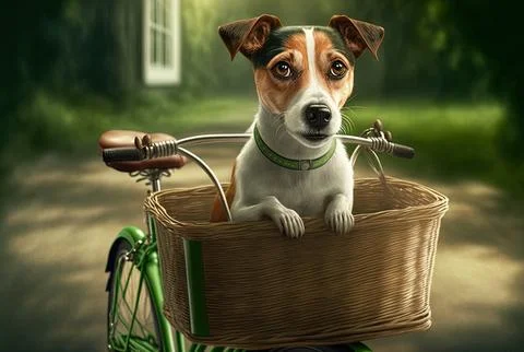 On a background of natural green, a Jack Russell dog is shown riding on a Stock Illustration