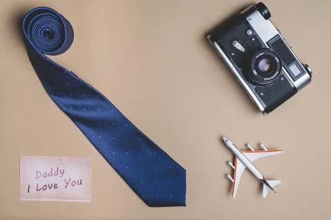 Background with necktie plane camera father s day Stock Photos