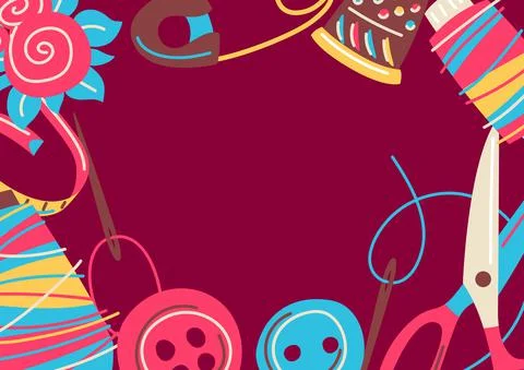 Background with needlework sewing items. Handicraft and hand made. Feminine Stock Illustration