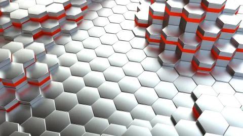 Background of neon hexagonal cells. 3d rendering Stock Illustration
