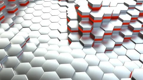 Background of neon hexagonal cells. 3d rendering Stock Illustration