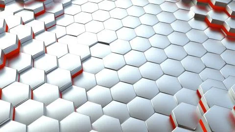 Background of neon hexagonal cells. 3d rendering Stock Illustration