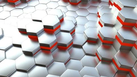 Background of neon hexagonal cells. 3d rendering Stock Illustration