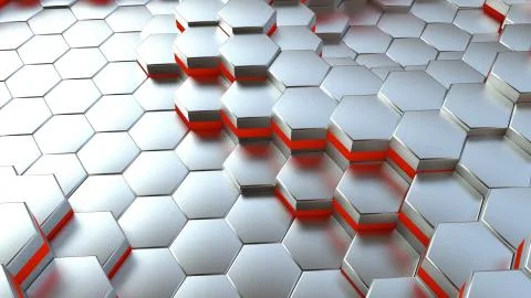 Background of neon hexagonal cells. 3d rendering Stock Illustration