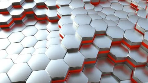 Background of neon hexagonal cells. 3d rendering Stock Illustration