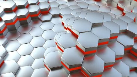 Background of neon hexagonal cells. 3d rendering Stock Illustration