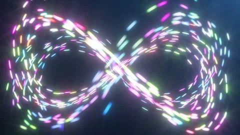 The background of neon lights in the sign of infinity. Neon rays move along a Stock-Footage 260823121