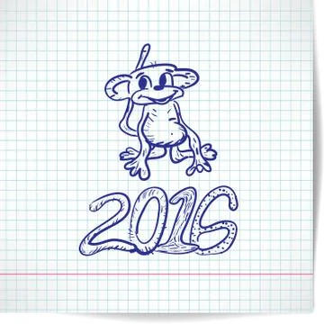 Background for a New year theme with monkey 2016 on a checkered Illustrazione stock