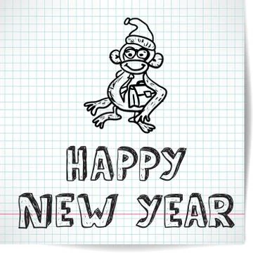 Background for a New year theme with monkey 2016 on a checkered Illustrazione stock