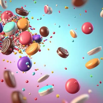 Background with nice falling candy 3D rendering Stock Illustration