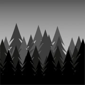 Background of night pine forest, nature, landscape. Abstract silhouettes of f Stock Illustration