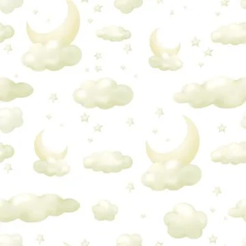 Background with night sky elements, hand drawn seamless pattern illustration Stockillustratie