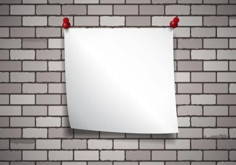 Background with note paper on a brick wall Stock Illustration
