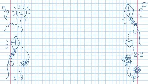 Background with notebook and pen doodles, vector Stock Illustration