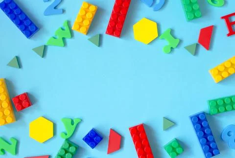 Background from numbers and a children's constructor Stock Photos