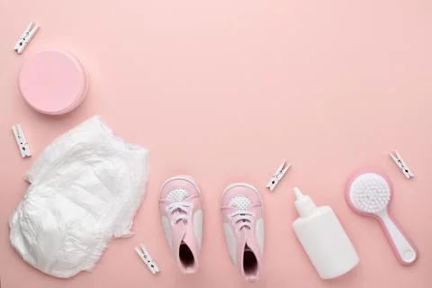 Background with objects for the child's personal hygiene. Stock Photos