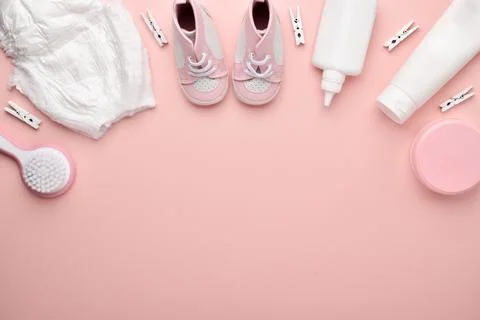 Background with objects for the child's personal hygiene. Stock Photos