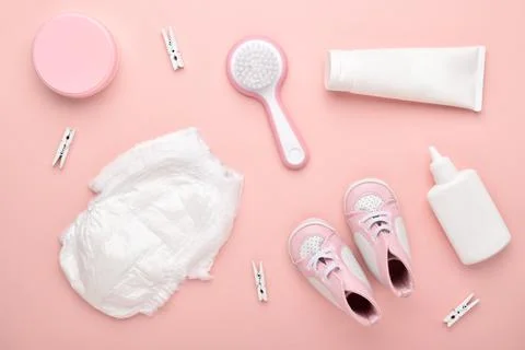 Background with objects for the child's personal hygiene. Stock Photos
