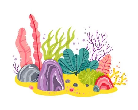 Background with ocean bottom, corals reefs, seaweed. Vector abstract Stock Illustration