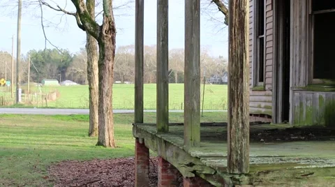Background of Old Abandoned School House Porch Stock Footage 58696215