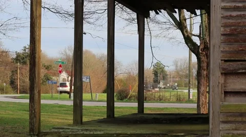 Background of Old Abandoned School House Porch Stock Footage 58696225